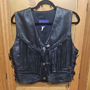 Vintage 90's Genuine Cow Hide Fringe Leather Biker Vest